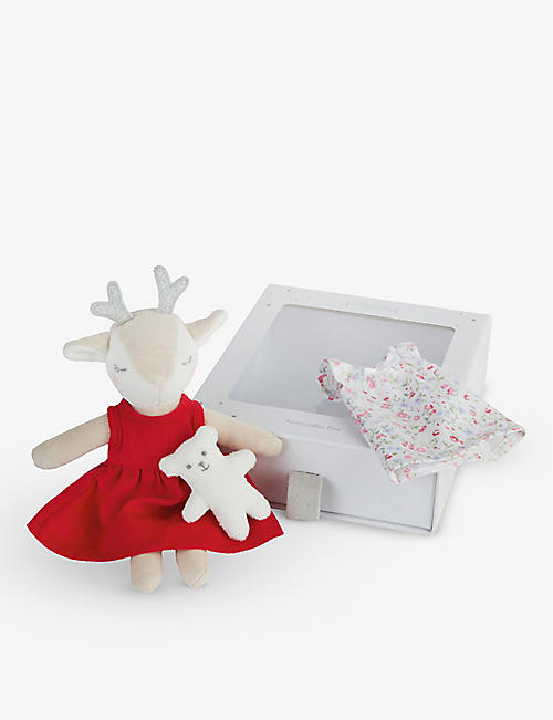 THE LITTLE WHITE COMPANY: Darla Deer dress-up woven soft toy 23cm