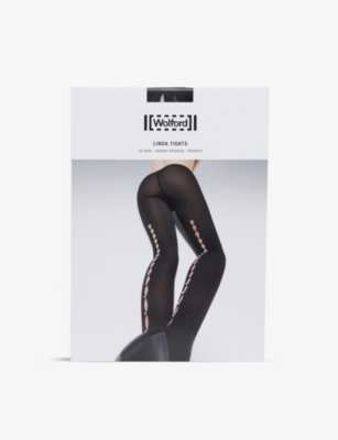 WOLFORD Linda cut out pearl embellished opaque stretch knit