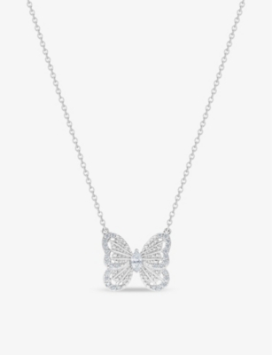 De Beers Butterfly 18ct White-gold And 0.21ct Diamond Necklace In White Gold
