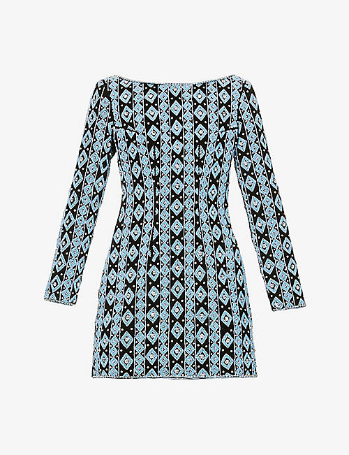 HOUSE OF RG: Beaded patterned cotton mini dress