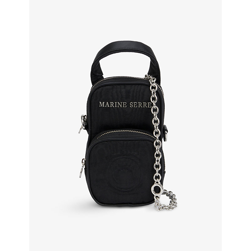 Marine Serre Logo-embellished Mini Shell And Leather Cross-body Bag In 00 Black