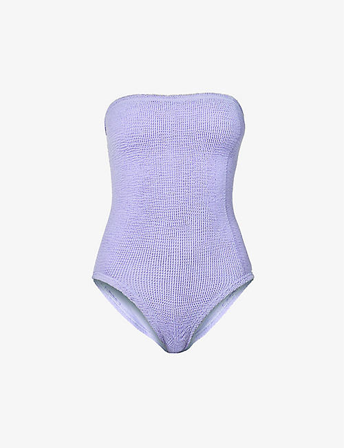 HUNZA G: Audrey strapless crinkle swimsuit