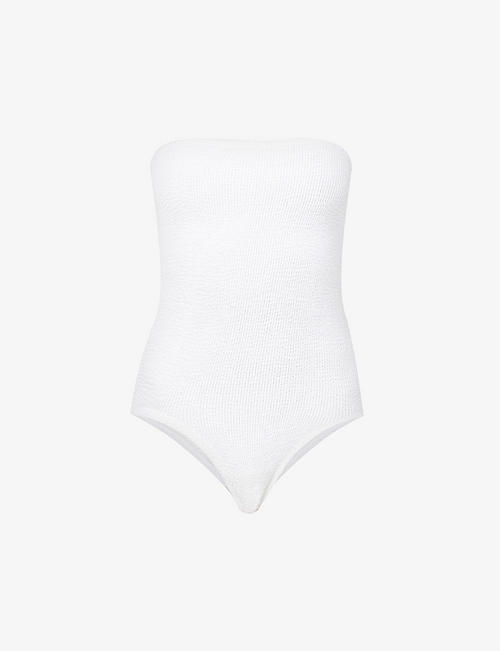 HUNZA G: Audrey strapless crinkle swimsuit