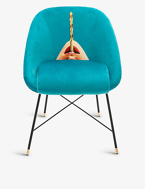SELETTI: Seletti wears TOILETPAPER drill-print velvet chair 50cm x 60cm