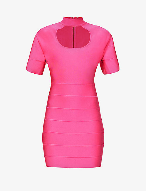 HERVE LEGER: Cut-out recycled-rayon blend mini dress