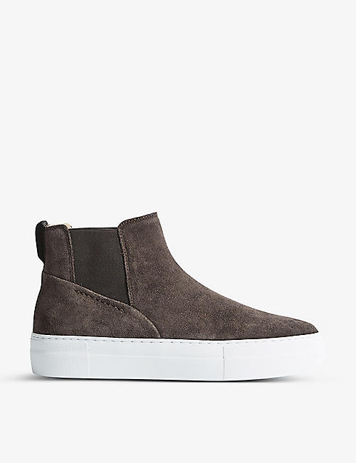REISS: Alvie high-top suede and mesh trainers