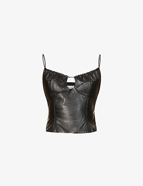 AYA MUSE: V-neck cut-out leather top