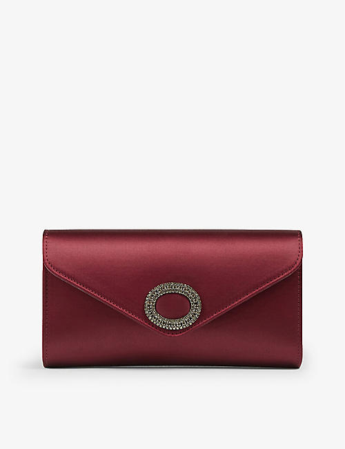 LK BENNETT: Luciana embellished-buckle satin clutch bag