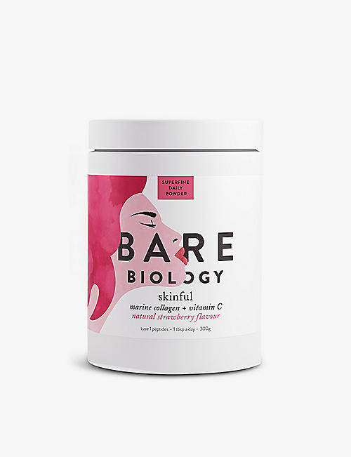 BARE BIOLOGY: Skinful Marine Collagen Plus Vitamin C Strawberry powder 300g