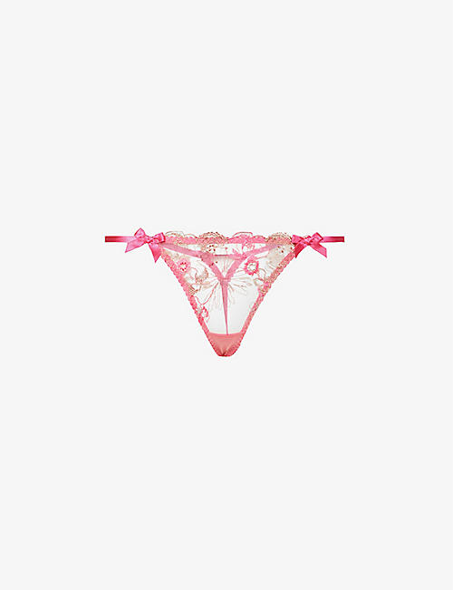AGENT PROVOCATEUR: Zuri mid-rise floral-embroidered mesh thong