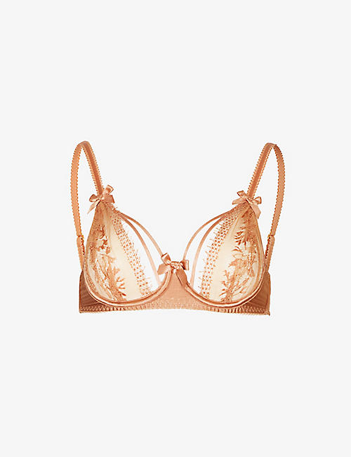 AGENT PROVOCATEUR: Tanya underwired plunge satin and lace bra