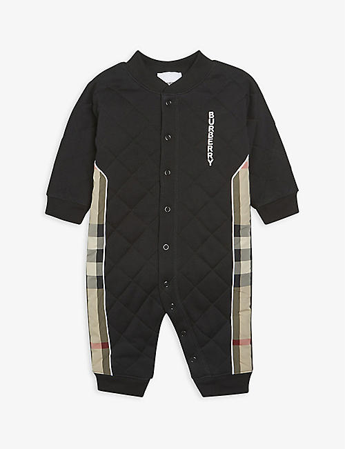 BURBERRY: Fitz quilted cotton babygrow 1-6 months