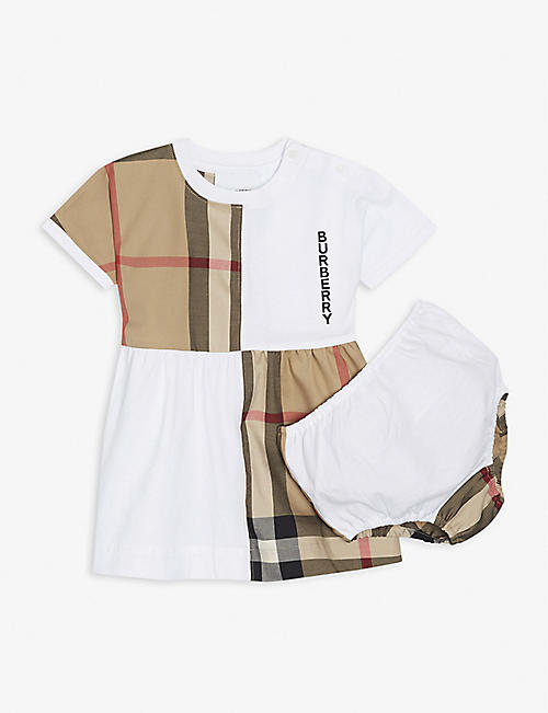 BURBERRY: Elena check-print cotton dress and bloomers set 3-18 months