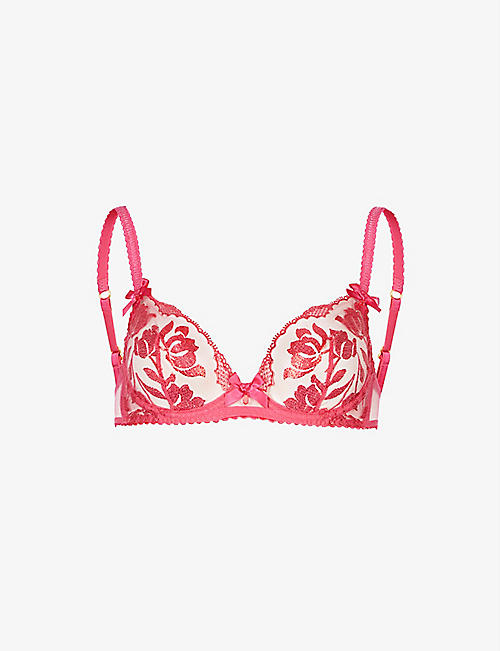 White Womens Clothing Lingerie Bras Agent Provocateur Petunia Floral Lace Bra in White/Pink 