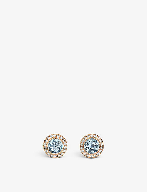 BUCHERER FINE JEWELLERY: Pastello 18ct rose-gold, 0.13ct brilliant-cut diamond and 0.57ct round-cut aquamarine stud earrings