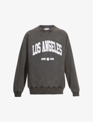 Anine Bing Ramona Printed Cotton-jersey Sweatshirt In Washed Black