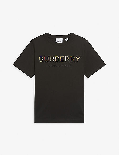 BURBERRY: Eugene logo cotton T-shirt 4-14 years