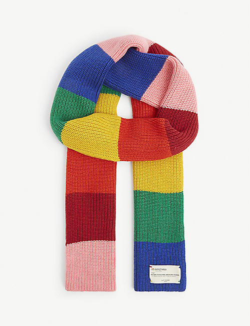 KURT GEIGER LONDON: Be Kind rainbow stripe cotton-blend scarf