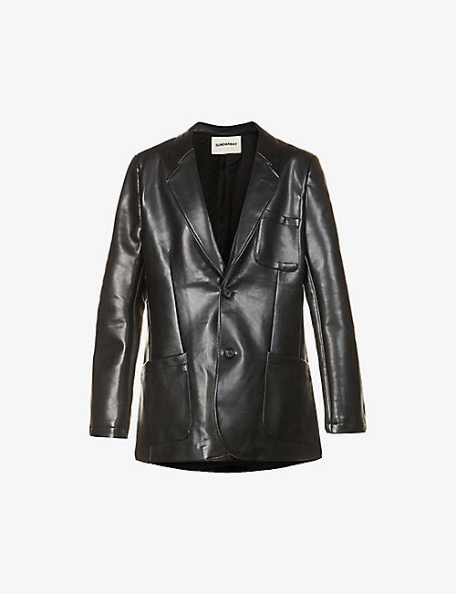 SUNDARBAY: Padded-shoulder faux-leather blazer
