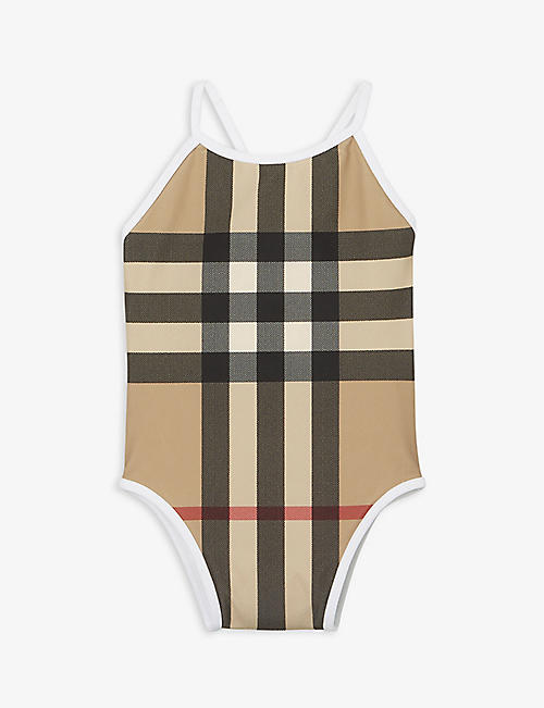 BURBERRY: Sandie checked woven swimsuit 12 months - 2 years