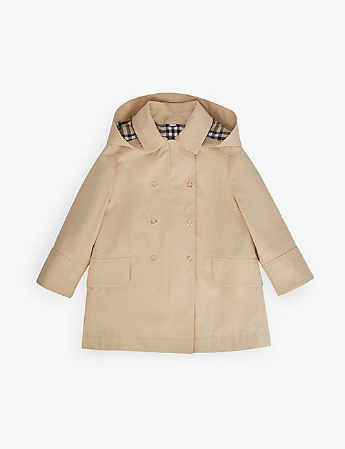 BURBERRY: Lia hooded cotton trench coat 8-12 years