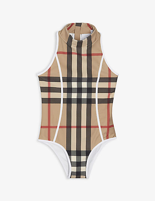 BURBERRY: Vintage check-print swimsuit 10-14 years