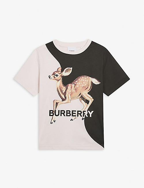 BURBERRY: Deer-print short-sleeved stretch cotton T-shirt 14 years