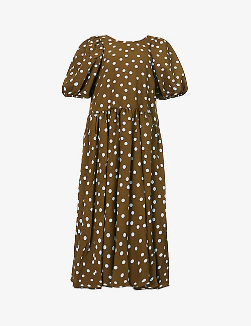 STINE GOYA: Amelia spot-print recycled polyester-blend midi dress