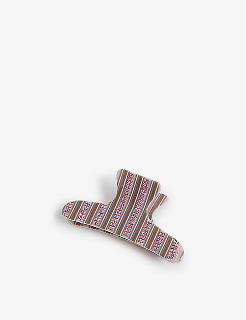 STINE GOYA: Striped crystal-embellished acetate hair claw