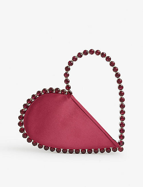 L'ALINGI: Heart crystal-embellished satin clutch bag