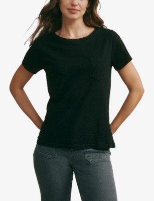 Shop The White Company Womens Black Round-neck Organic-cotton T-shirt