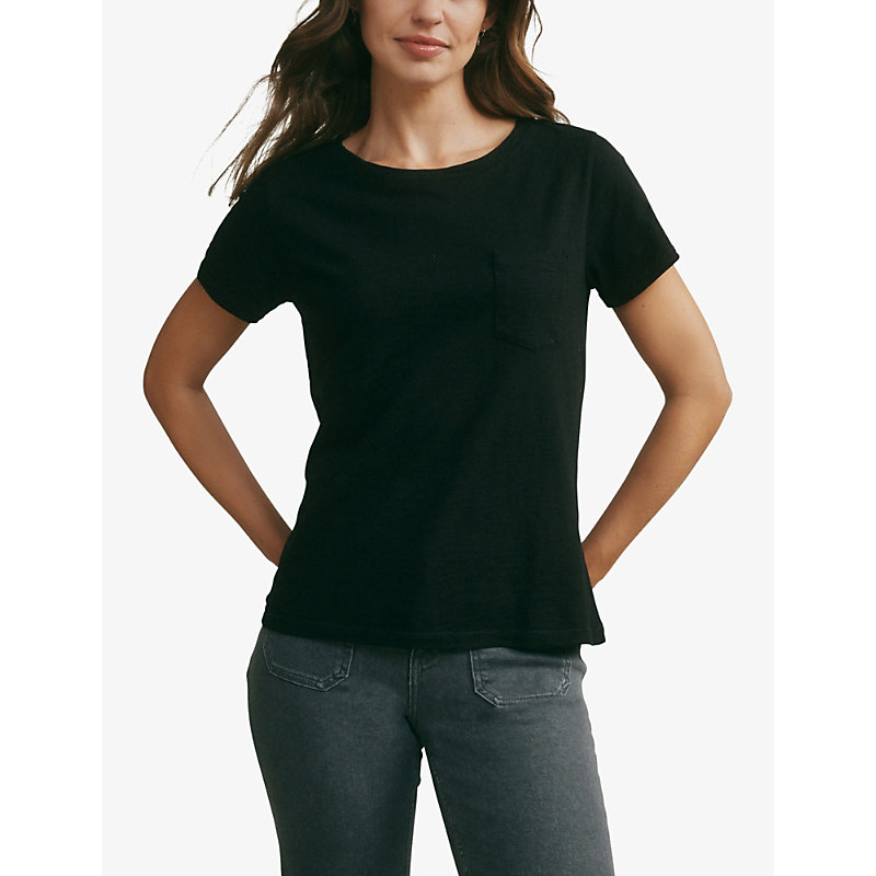 Shop The White Company Women's Black Round-neck Organic-cotton T-shirt