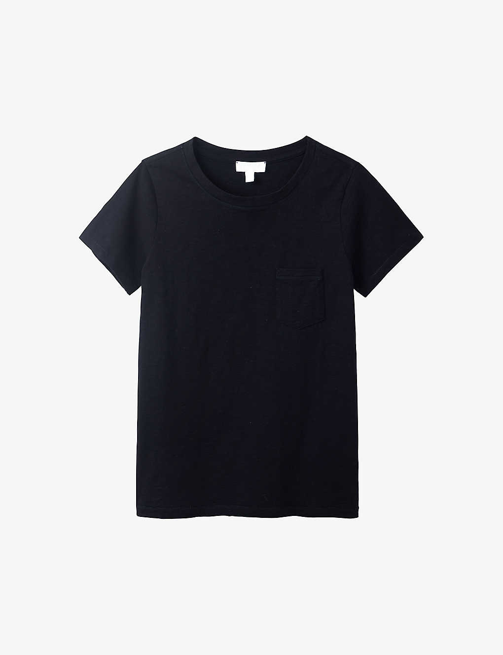 The White Company Womens Black Round-neck Organic-cotton T-shirt