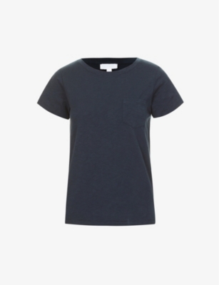 The White Company Round-neck Organic-cotton T-shirt In Navy