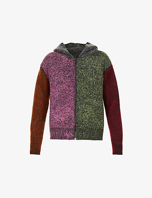 AGR: Colour-blocked zip-up cotton-blend knitted hoody