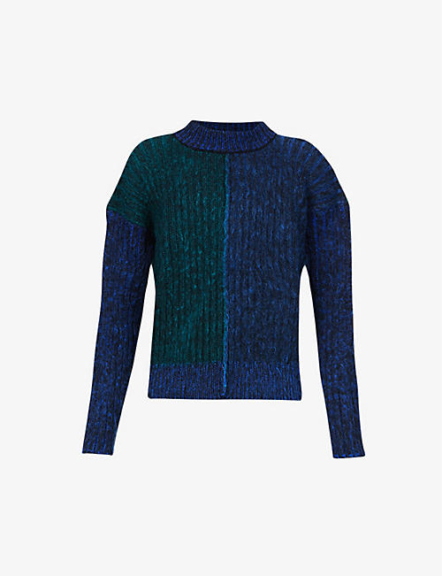 AGR: Colour-blocked cotton-blend knitted jumper
