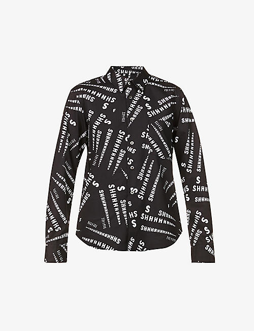 BLACK COMME DES GARCON: Graphic text-print cotton-poplin shirt