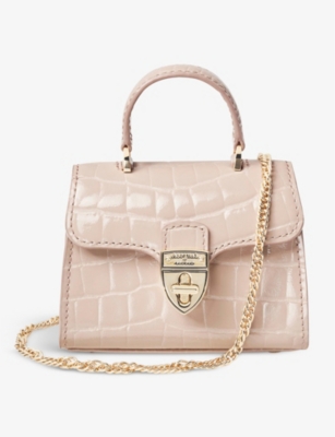 ASPINAL OF LONDON ASPINAL OF LONDON WOMEN'S SOFT TAUPE MAYFAIR MINI CROC-EMBOSSED LEATHER TOP-HANDLE BAG,50082491