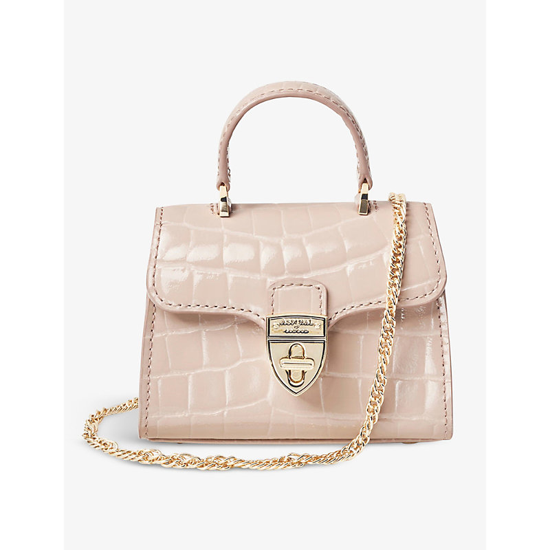 ASPINAL OF LONDON ASPINAL OF LONDON WOMEN'S SOFT TAUPE MAYFAIR MINI CROC-EMBOSSED LEATHER TOP-HANDLE BAG,50082491