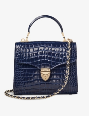 ASPINAL OF LONDON: Mayfair Midi croc-embossed leather cross-body bag