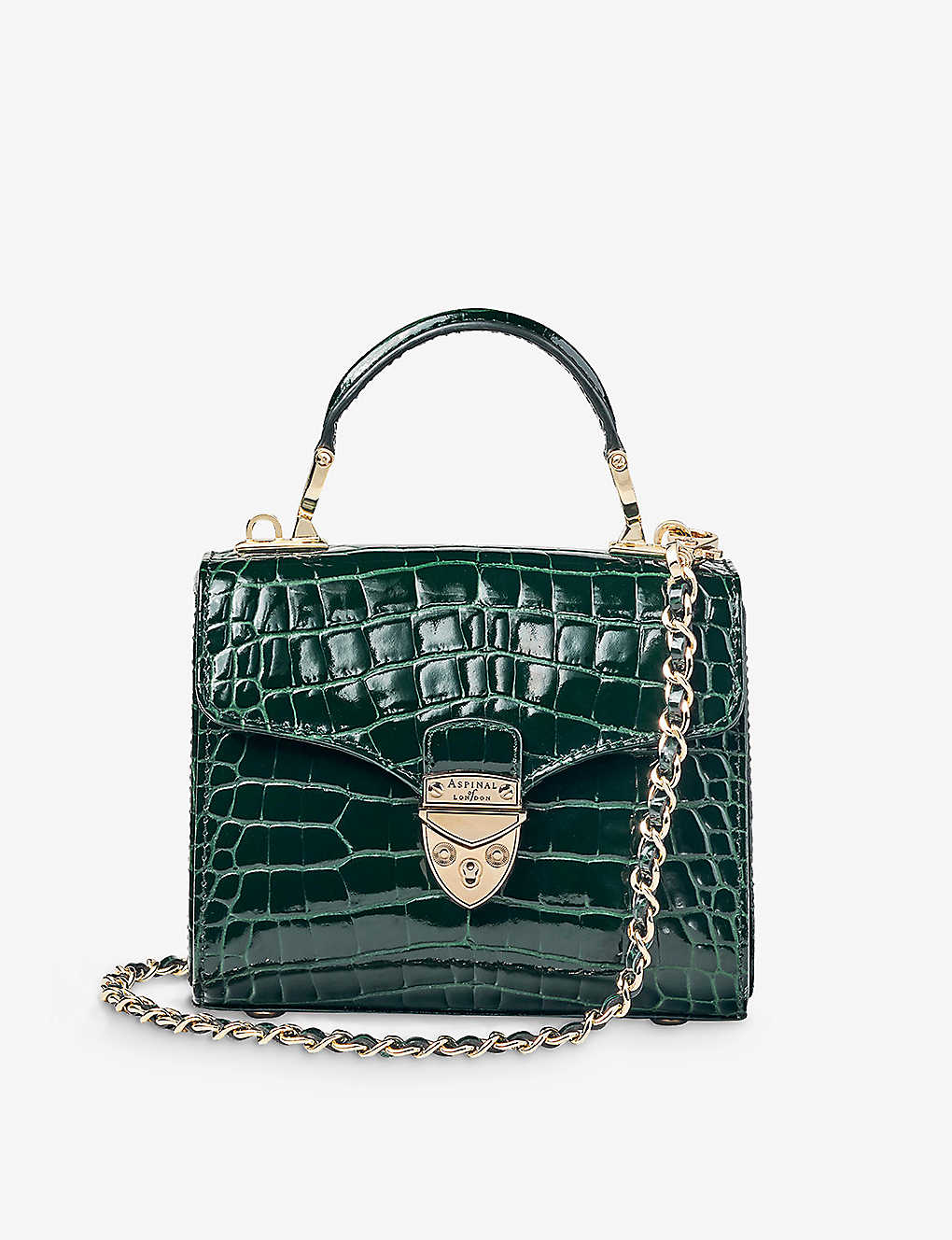 Shop Aspinal Of London Evergreen Mayfair Mini Crocodile-embossed Leather Bag