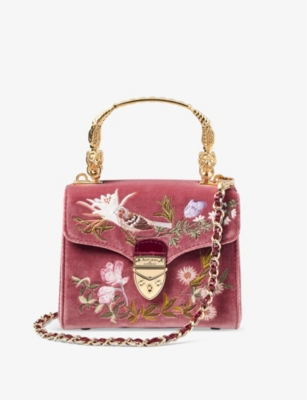 ASPINAL OF LONDON: Mayfair Mini bird-embellished velvet leather shoulder bag