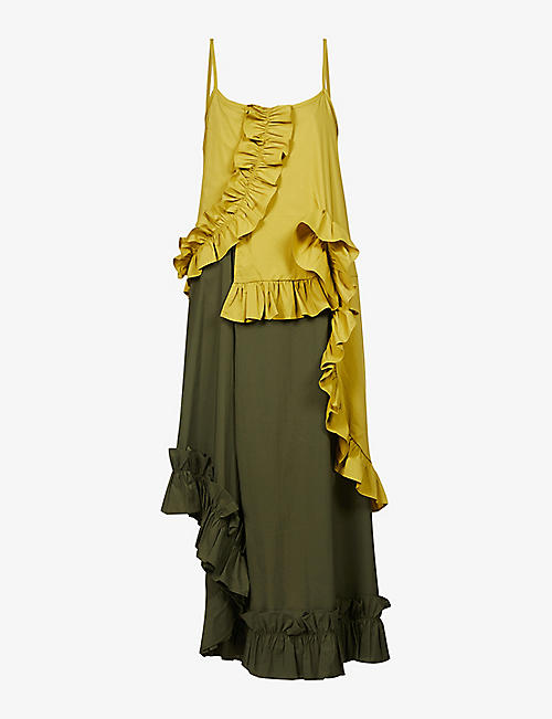 AMY LYNN: Romely asymmetric ruffled cotton-blend midi dress
