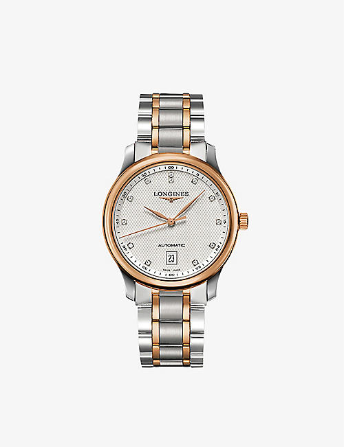 LONGINES: L26285977 Master Collection 18ct rose gold-plated stainless steel and 0.055ct round-cut diamond automatic watch