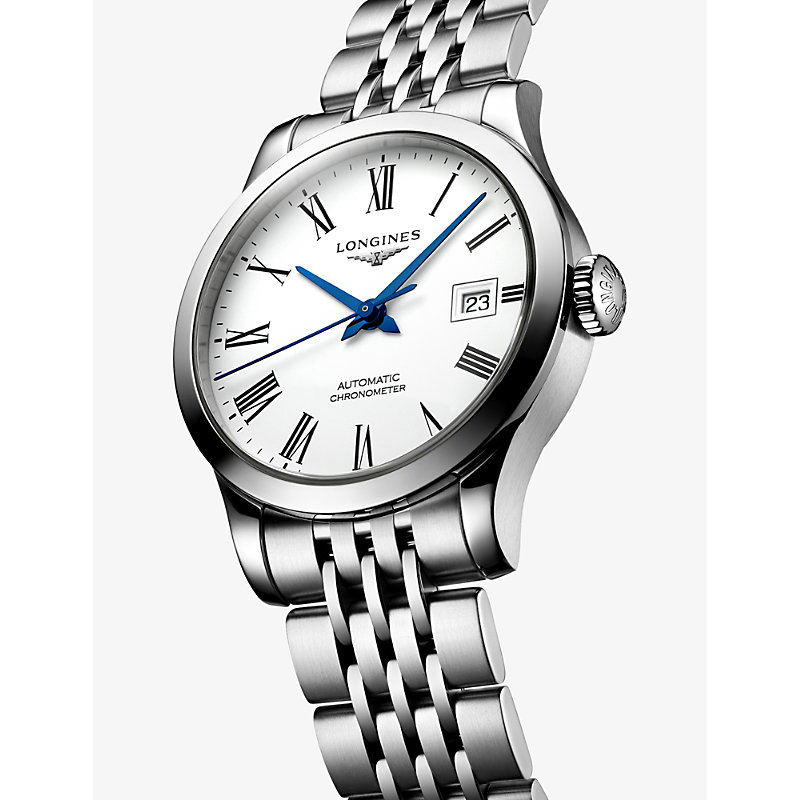 Shop Longines Womens White L23214116 Record Stainless-steel Automatic Watch
