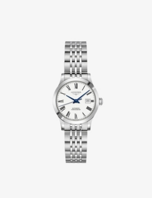 Longines L23214116 Record Stainless-steel Automatic Watch In Blue / Mop / Mother Of Pearl / White