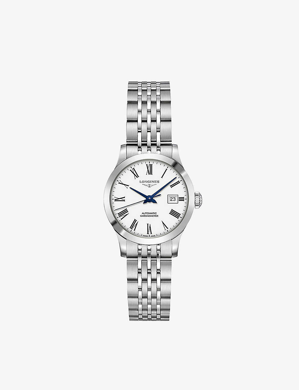Longines L23214116 Record Stainless-steel Automatic Watch In Blue / Mop / Mother Of Pearl / White