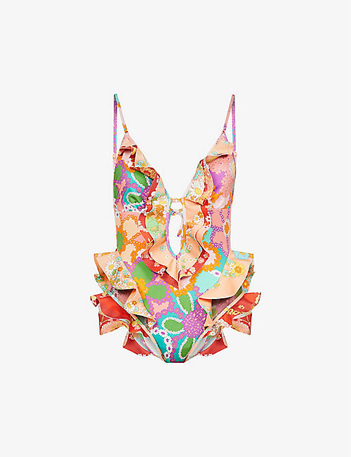 ZIMMERMANN: Lola frilled floral-print swimsuit