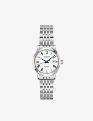 LONGINES: L23200876 Record stainless-steel, 0.439ct diamond and mother-of-pearl automatic watch