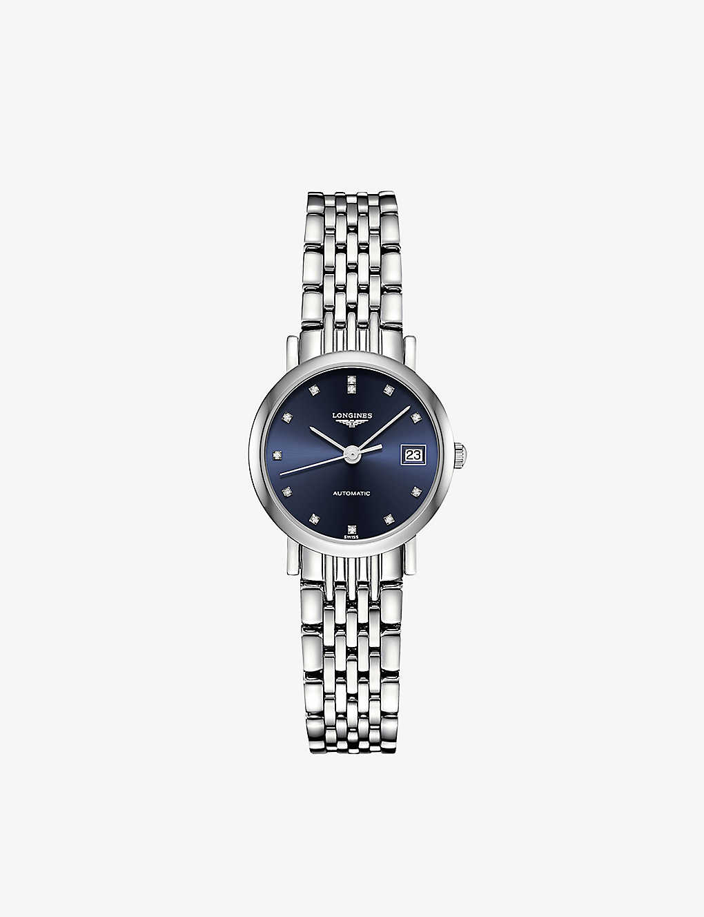 Longines L4.309.4.97.6 Elegant Stainless Steel And Diamond Automatic Watch In Blue
